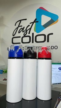 Termo 750ml boton presionable cuerpo blanco y plata color make