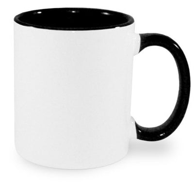 TAZA BLANCA 11 OZ COLOR INTERNO Y ASA NEGRO GRADO AAA (unidad)